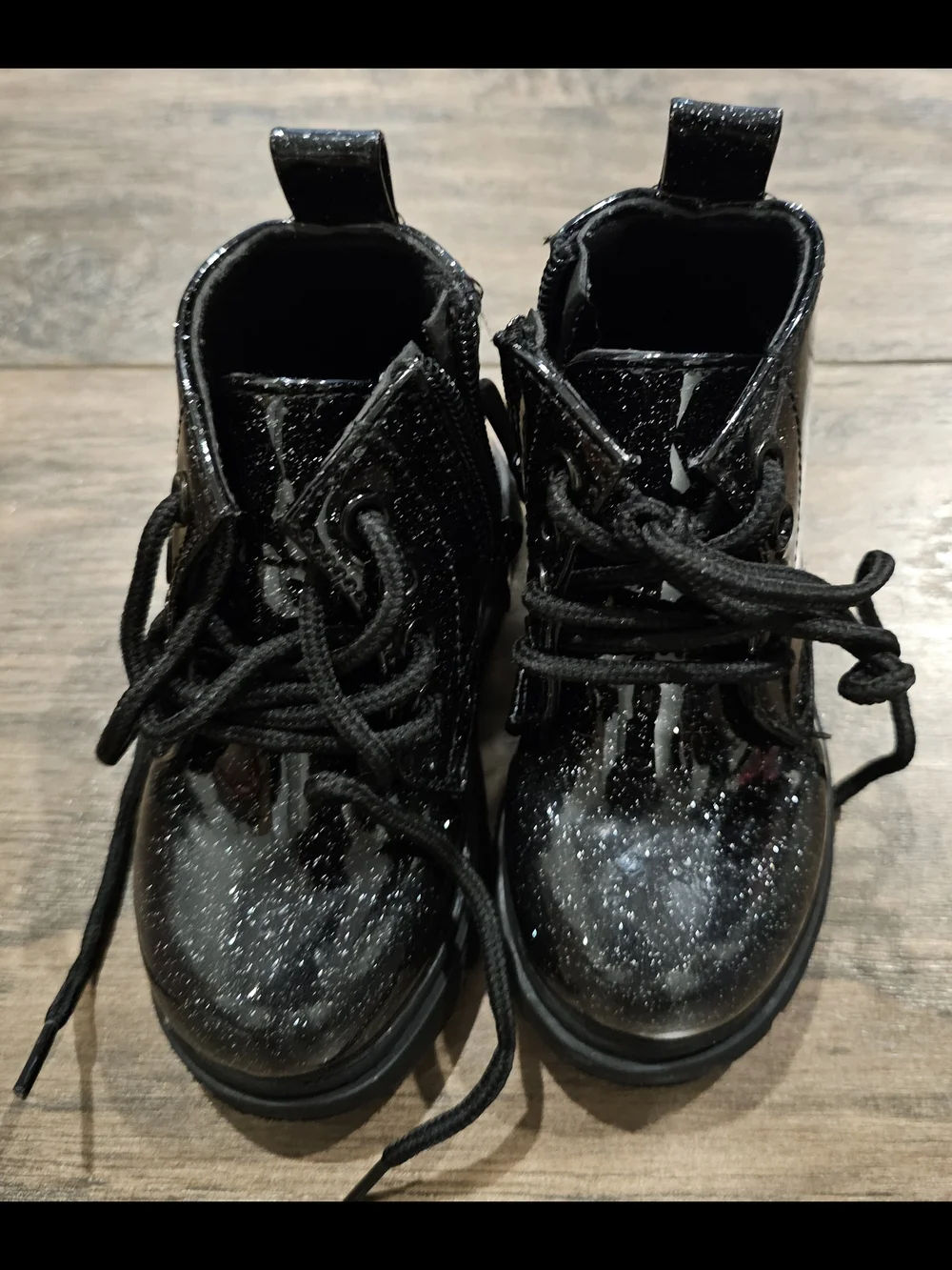 ComfyKids Cute Children Boots BlackGlitter Print Girl Lace Up Boots 5.5